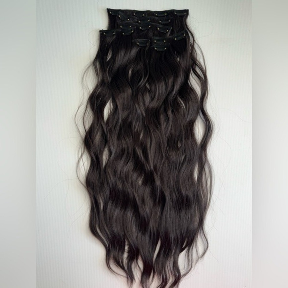Dark Brown Water Wave Clip in Hair Extensions